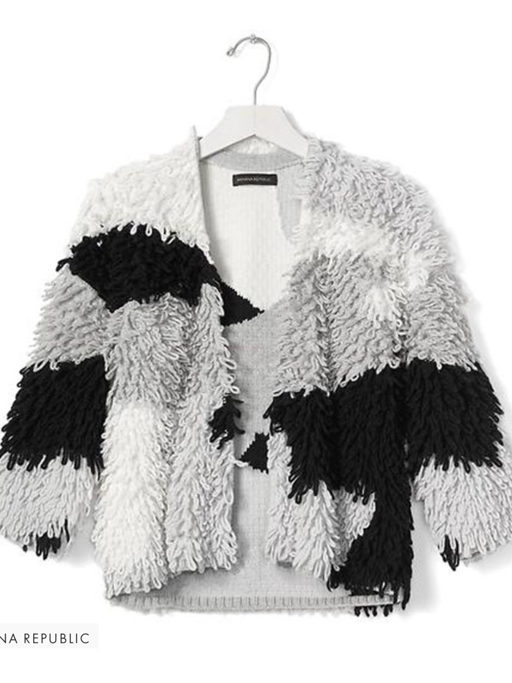 Banana Republic Cream & Light Gray Colorblock Knit Cardigan